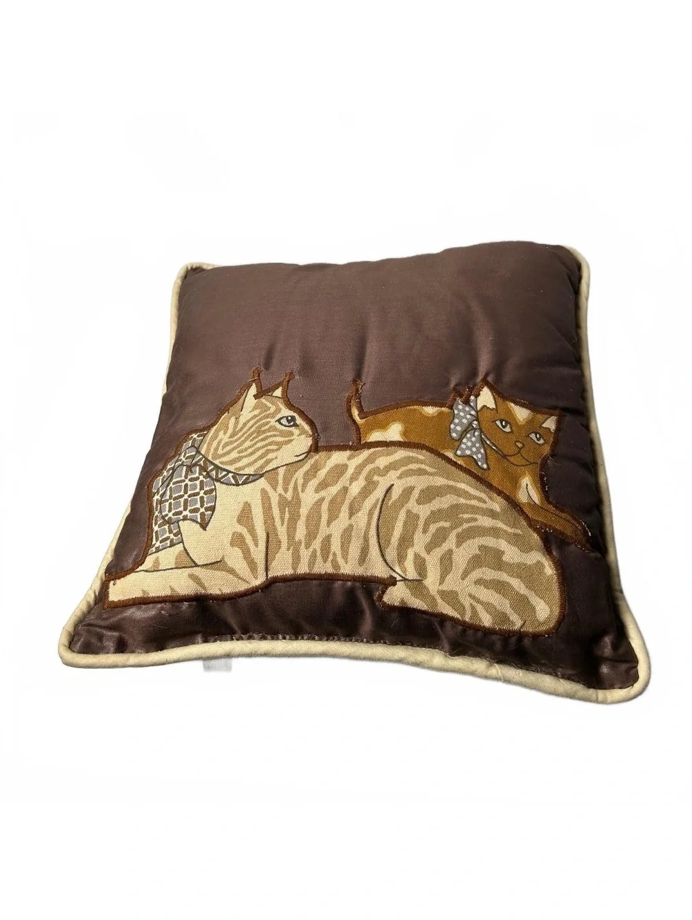 Decorative Brown Pillow with Cat Embroidery by Desley
